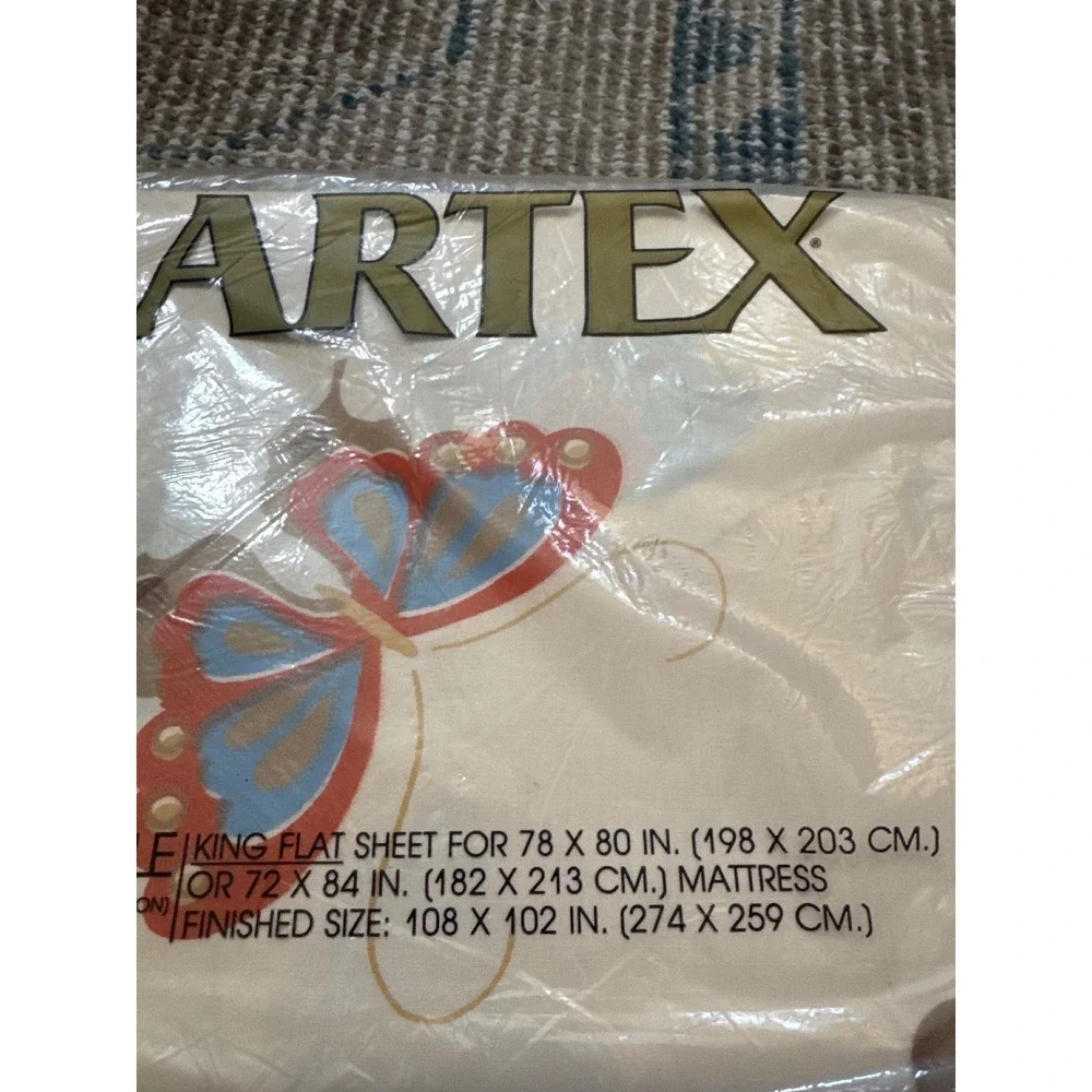 Vintage Martex Volante Butterfly King Flat & Cal King Fitted Sheet Set NOS 70s